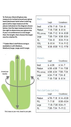 Bionic Golf Women's RelaxGrip Glove -Golf World Shop Bionic Size Chart