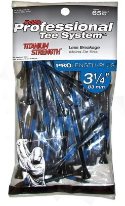 Pride Professional Tee System ProLength Golf Tees 31 Pride Professional Tee System ProLength Golf Tees -Golf World Shop PTS ProLength Black Blue 3.25 Titanium Strength 65ct
